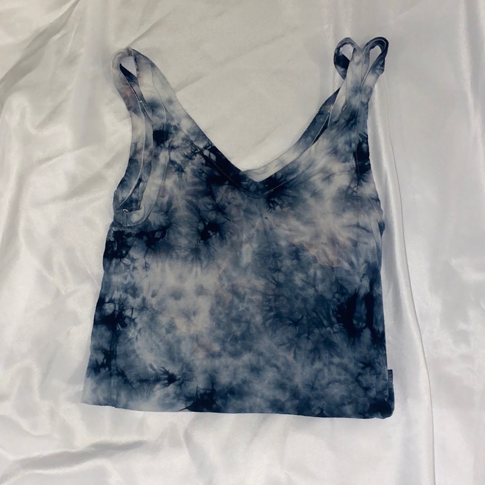 Blue, white, black tie dye cropped tank